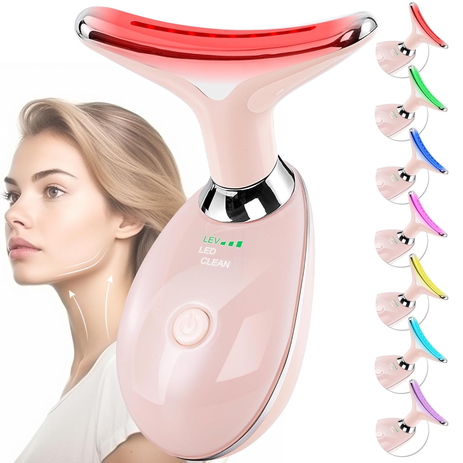 Doset Facial Massager for Face and Neck Red-Light with 7 Color for Skin Care (Pink)