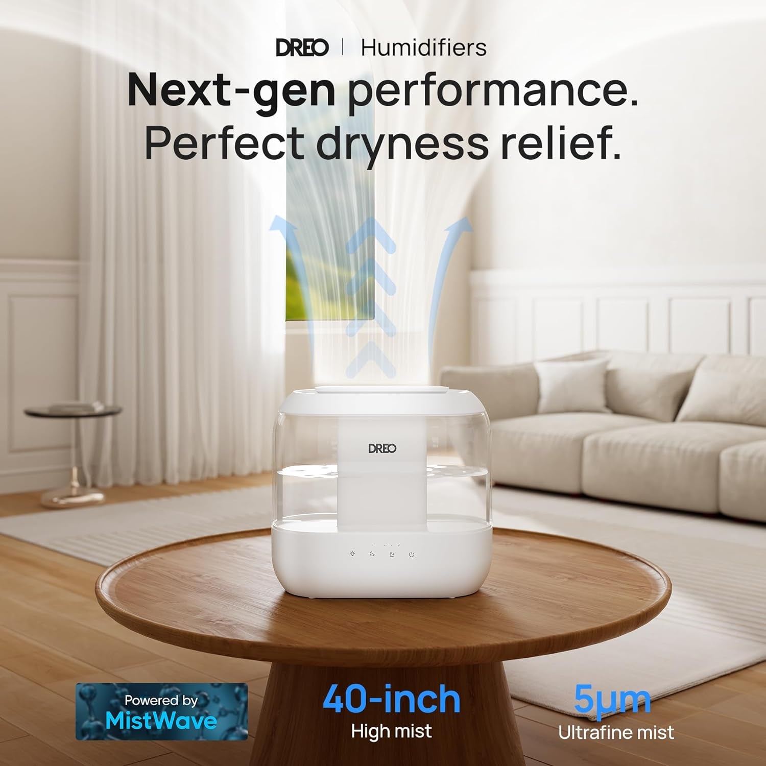 Dreo Humidifiers for Bedroom, Top Fill 4L Supersized Cool Mist Humidifier, 32H Runtime, 28 Db Quiet Ultrasonic Air Humidifier for Large Room, Plants, Baby Nursery, Indoor, Night Light, Easy to Clean