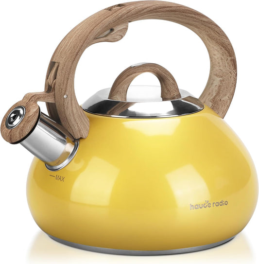 Tea Kettle Stovetop,2.0Qt Loud Whistling Kettle for Boiling Water Coffee or Milk, Food Grade Stainless Steel Tea Kettle with Wood Pattern Handle and Anti-Rust,Suitable for All Heat Sources