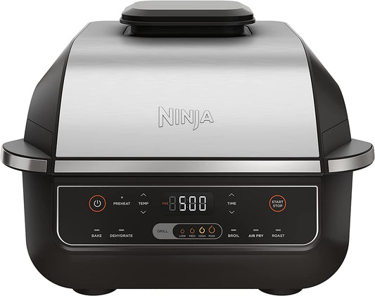 Ninja EG201 Foodi 6-In-1 Indoor Grill with Air Fry, Roast, Bake, Broil, & Dehydrate, 2Nd Generation, Dishwasher Safe, Black/Silver