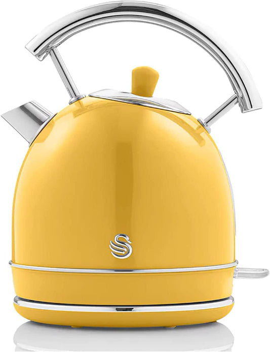 Swan Retro Electric Kettle 1.8 Litres Vintage Design Automatic Shut-Off Strix Controller Yellow Color