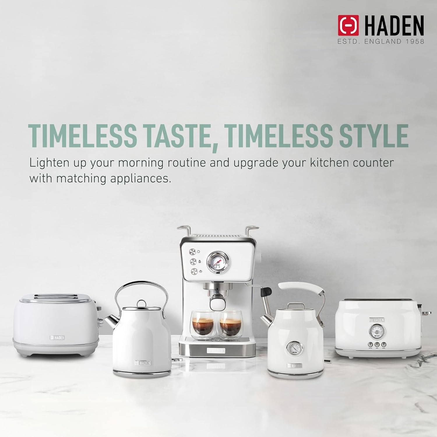 HADEN Barista Brew Espresso Coffee Machine Stainless Steel with Milk Frother and Steamer Function and 1.5L Water Tank Ivory & Copper