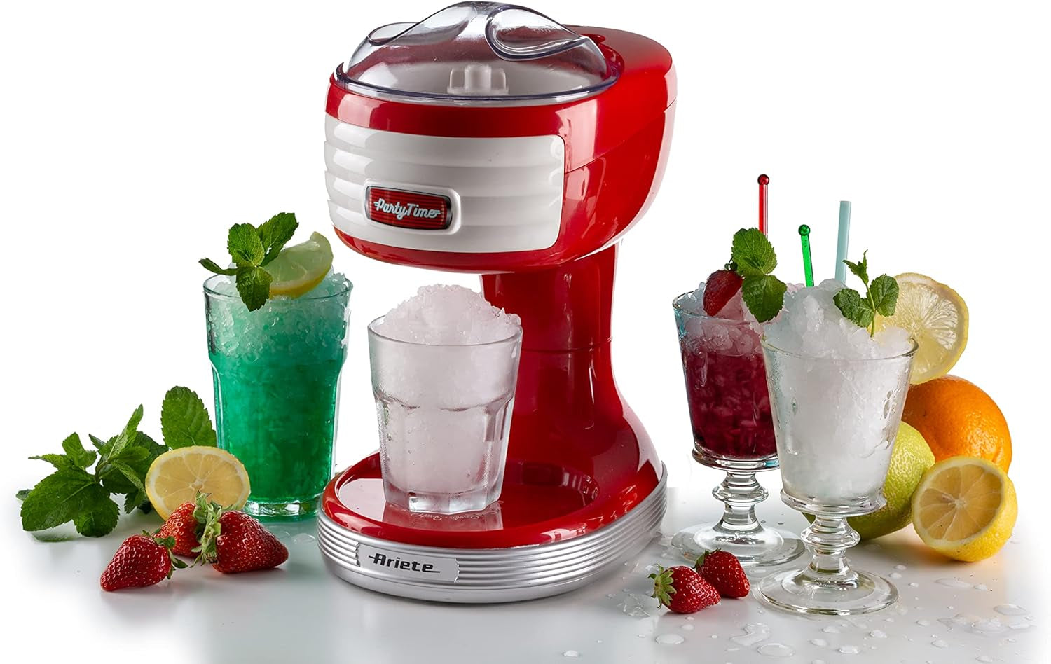 Ariete 76 Ice Crusher Party Time, Macchina per Tritare Il Ghiaccio, 30 W, Cestello Tritaghiaccio Removibile, Lame in Acciaio Inox, Rosso