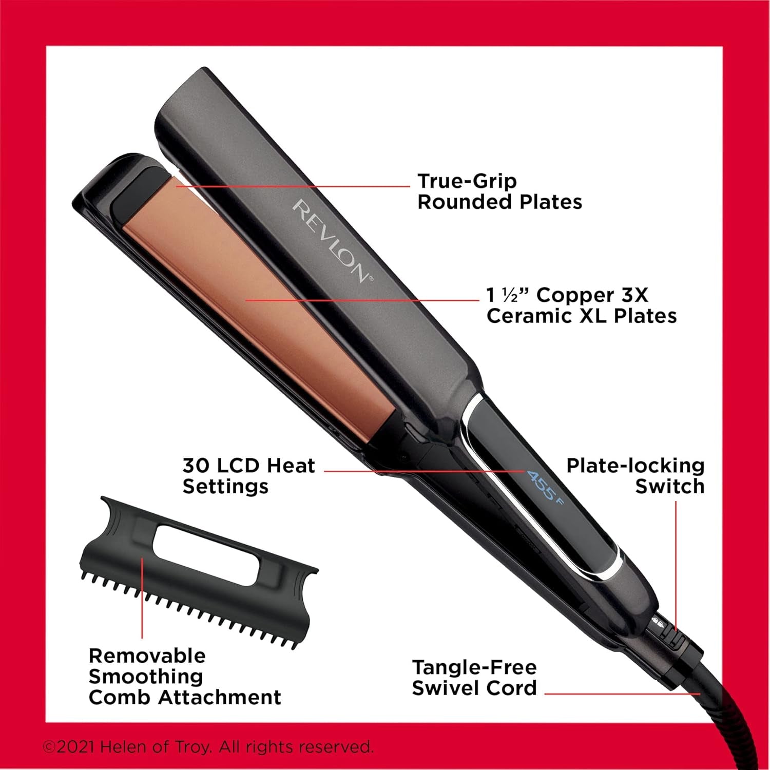 Revlon Copper Smooth Hair Flat Iron | Frizz Control for Fast and Shiny Styles, (XL 1-1/2 In)