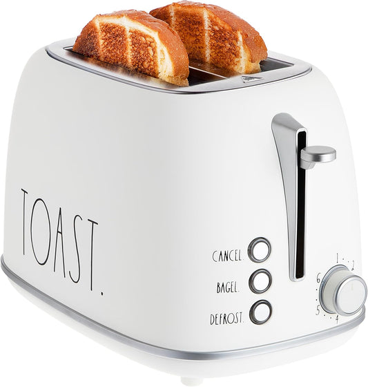 Rae Dunn Retro Rounded Toaster 2 Slice with 6 Browning Levels White