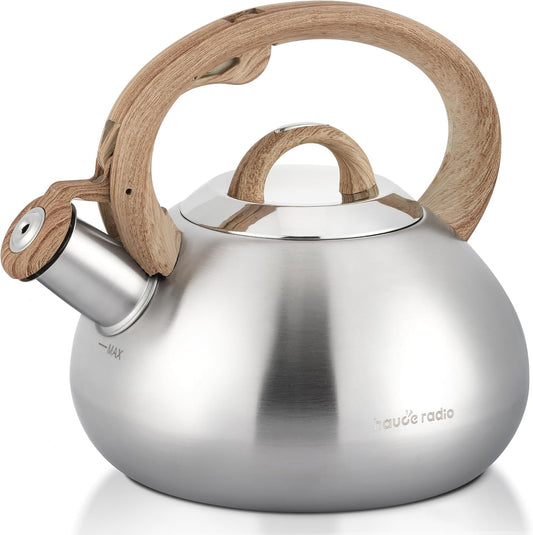 Tea Kettle Stovetop,2.0Qt Loud Whistling Kettle for Boiling Water Coffee or Milk, Food Grade Stainless Steel Tea Kettle with Wood Pattern Handle and Anti-Rust,Suitable for All Heat Sources