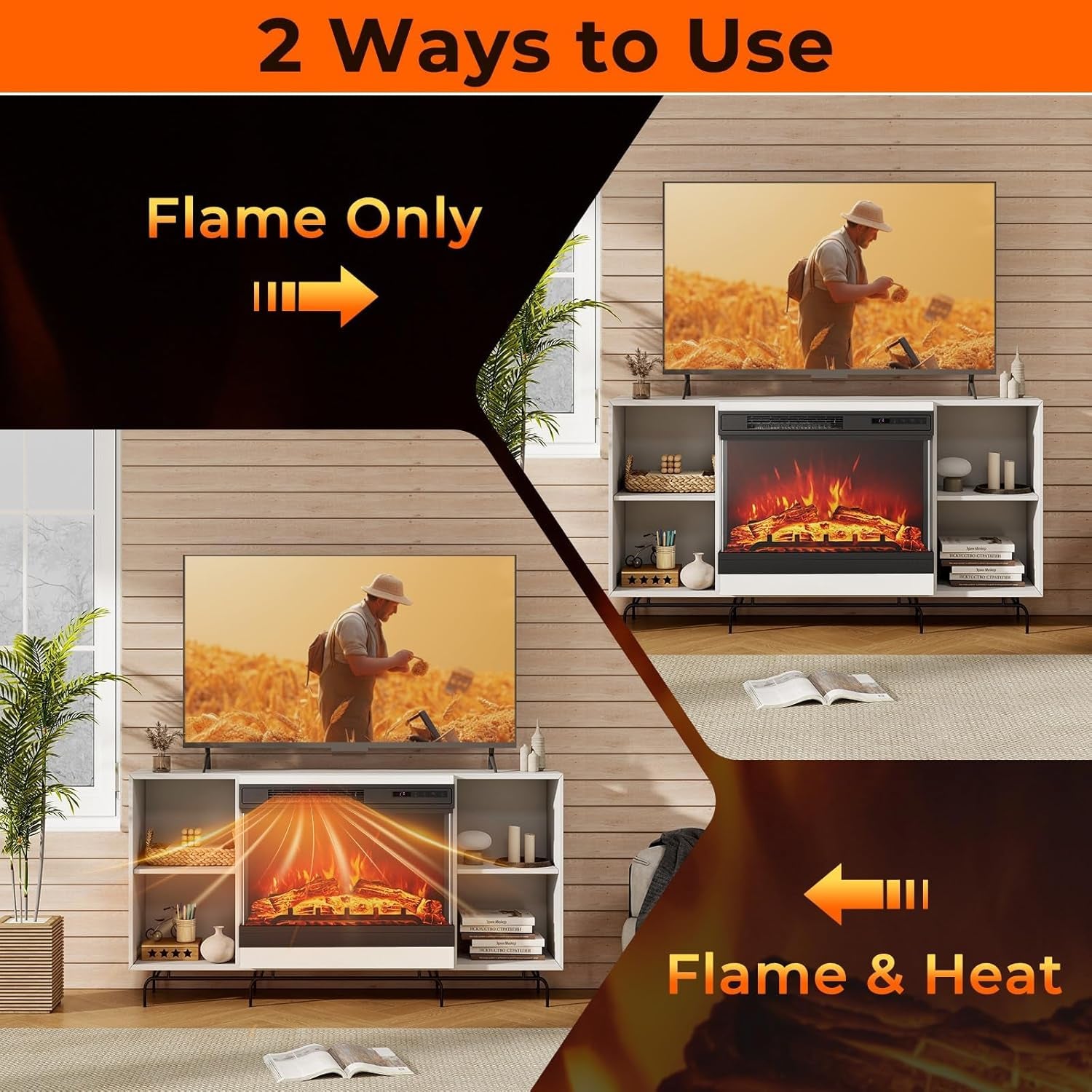 SIMOE Glass Electric Fireplace Heater With Remote & Adjustable Flame Colors and Overheat Protection