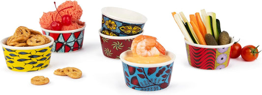 Excelsa Afrika Set 6 Coppette Gelato/Aperitivo, Porcellana, Diametro 8.7 Cm., Decori Assortiti