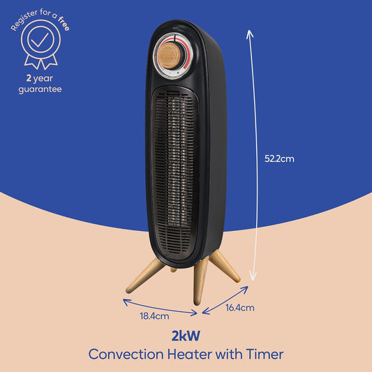 Russell Hobbs Retro Tower Heater Two Heat Settings Black & Wood 2000W