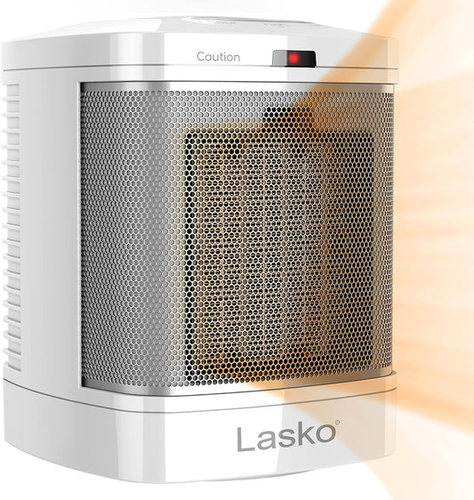 Lasko CD08200 Small Portable Ceramic Space Heater for Bathroom and Indoor Home Use, White, 6.25 X 6.25 X 7.65 Inches