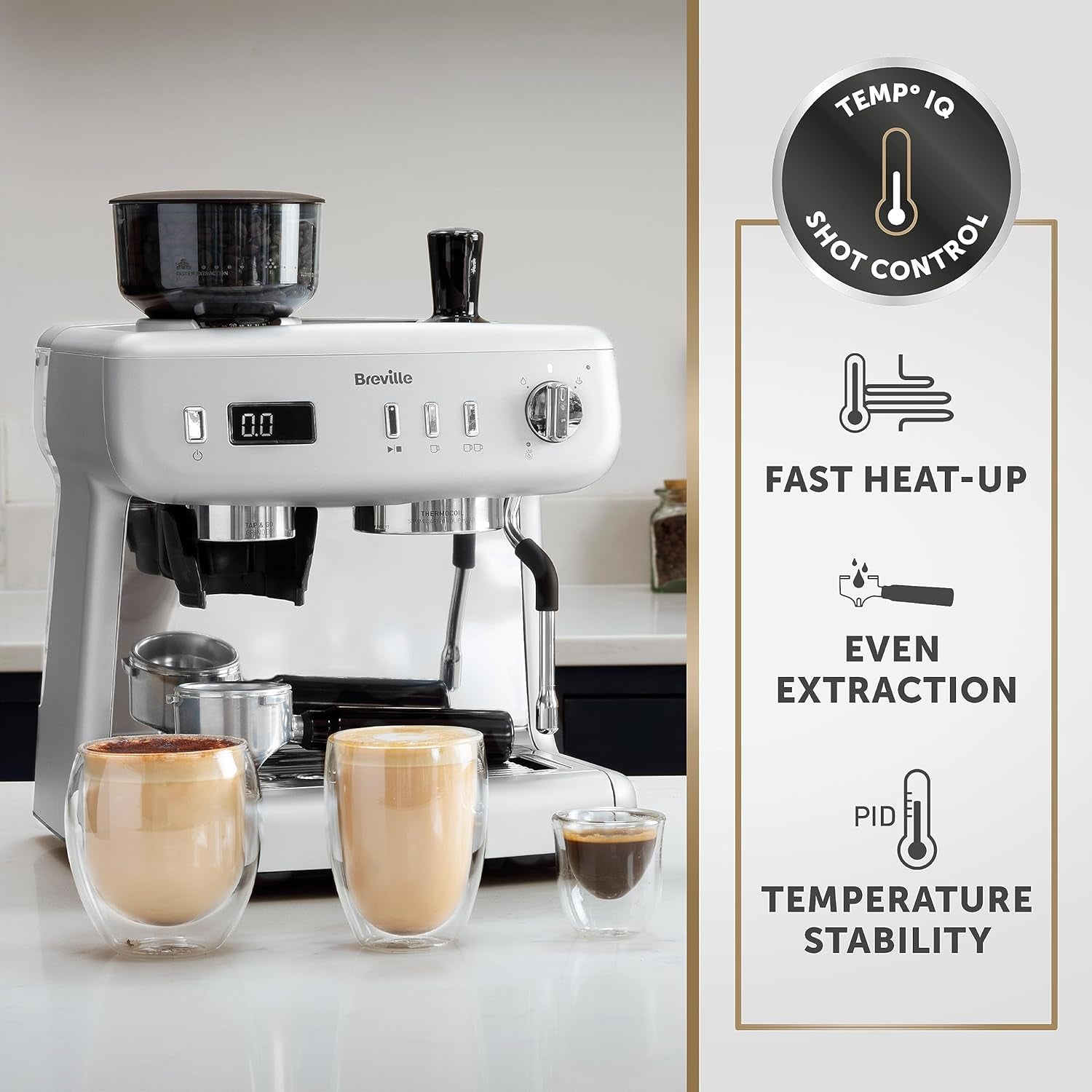 Barista Max+ Espresso, Latte & Cappuccino Coffee Machine, Intelligent Grind & Dosage, Precision Extraction Timer, Integrated Milk Frother,15 Bar Italian Pump, Silver [VCF153]