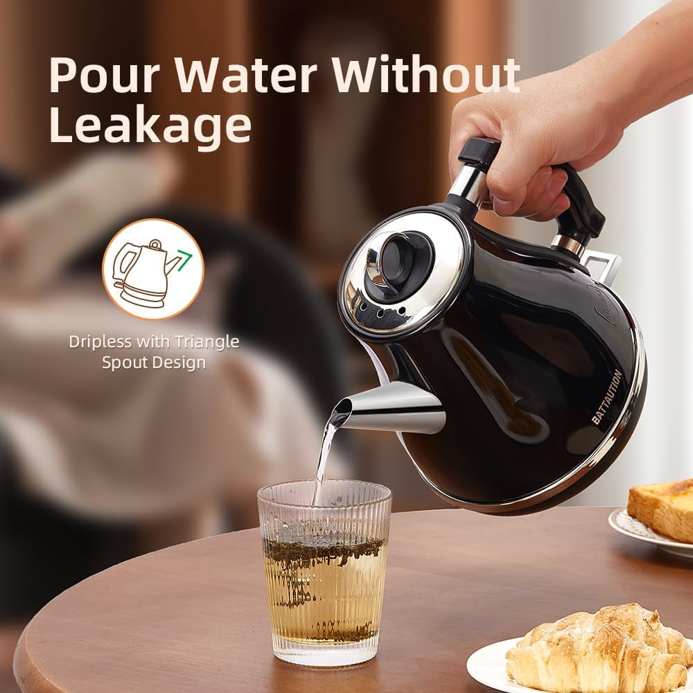 Electric Kettle, 1.2 Liter 1000W Small Hot Water Kettle Electric with 100% 304 Stainless Steel Auto-Shut off and Boil Dry Protection and Fast-Heating Electric Tea Coffee Kettle Black Color