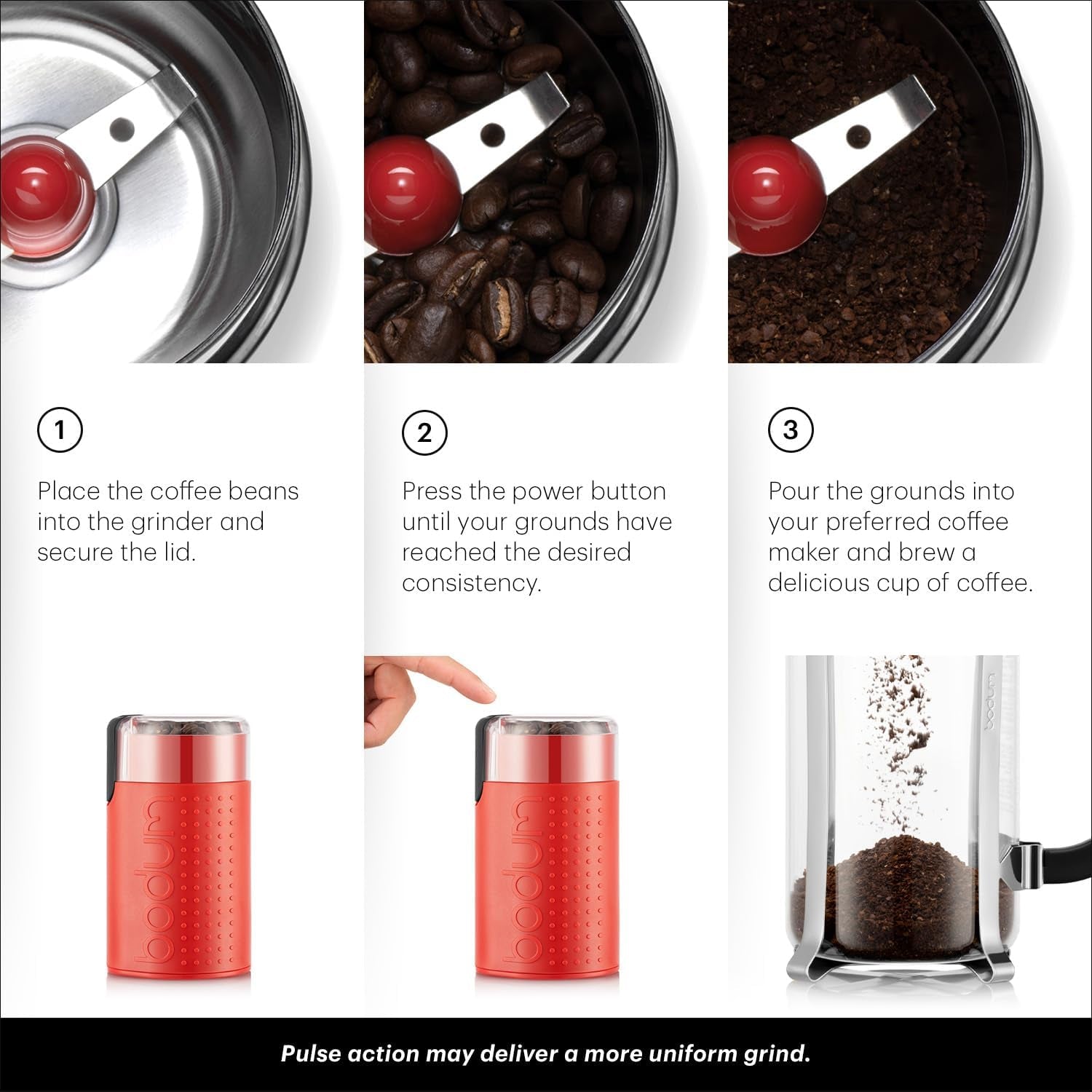 Bodum Bistro Electric Blade Coffee Grinder and Spice Grinde Red