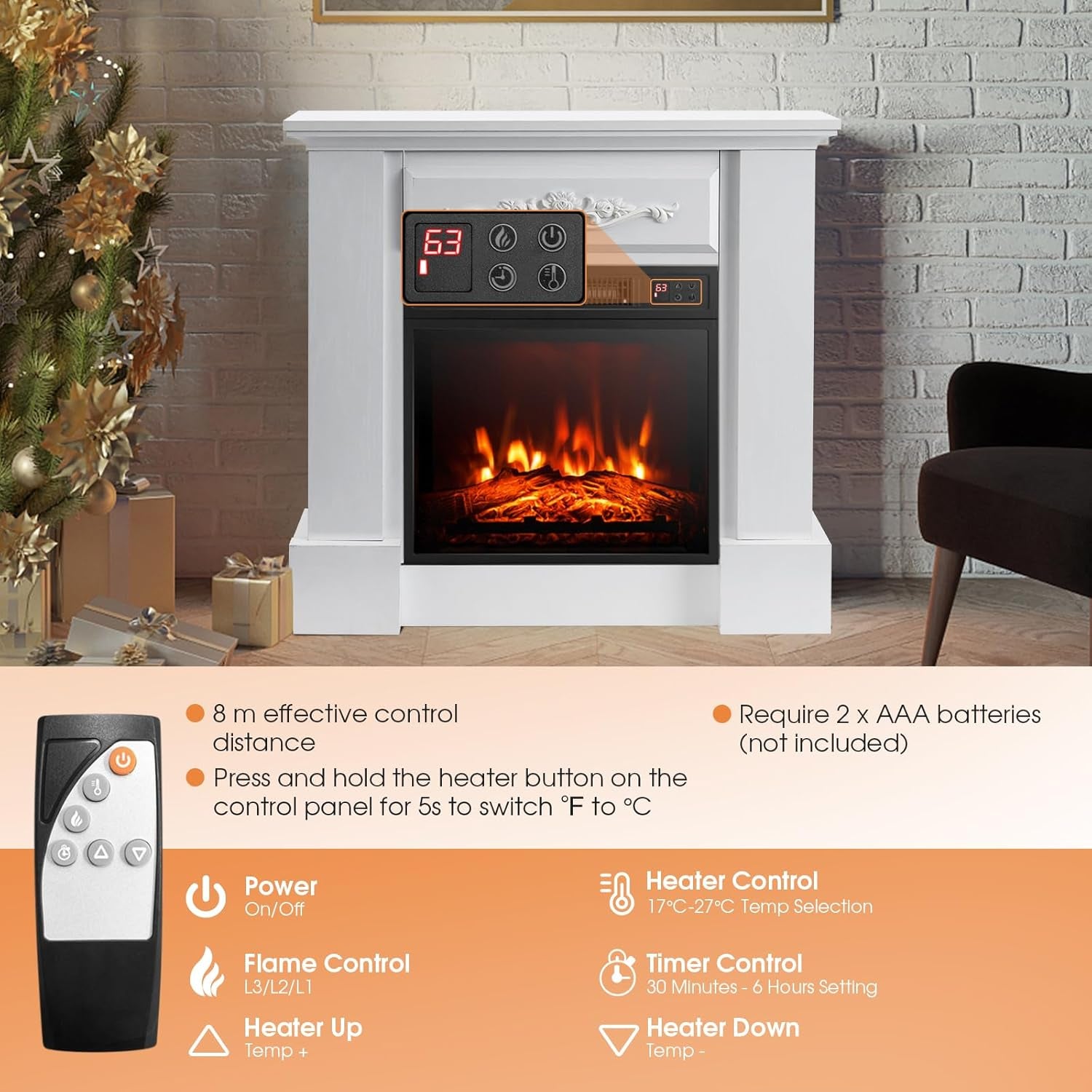 SIMOE Electric Fireplace with Mantel with Remote Control & Overheat Protection White