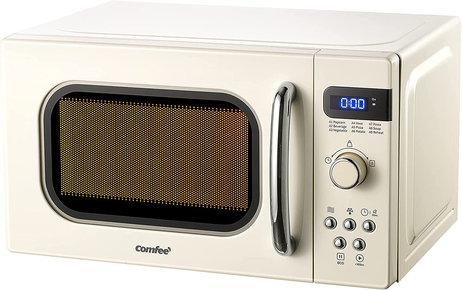 COMFEE' Retro Small Microwave Oven with Compact Size, 9 Preset Menus, Position-Memory Turntable, Mute Function, Countertop Perfect for Spaces, 0.7 Cu Ft/700W, Cream, AM720C2RA-A