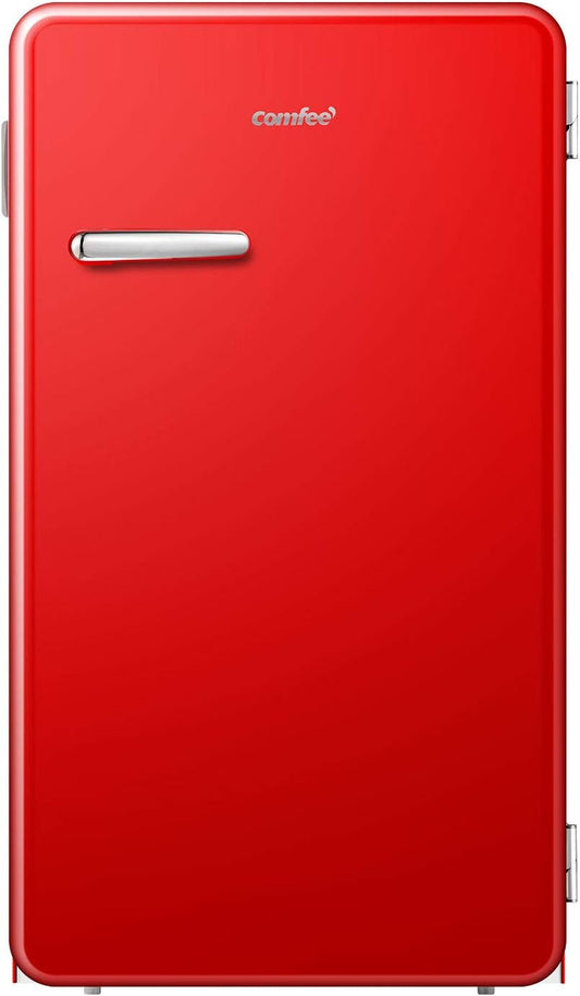 COMFEE' CRR33S3ARD Mini Fridge,3.3 Cubic Feet Solo Series Retro Refrigerator, Small Fridge for Office/Bedroom/Dorm/Garage with Adjustable Legs [Red]