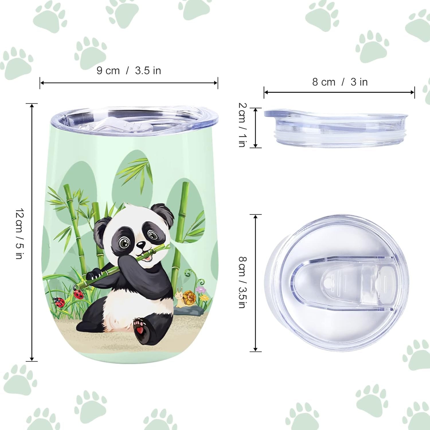 Nymphfable Coffee Mug with Lid and Straw Stainless Steel Panda 