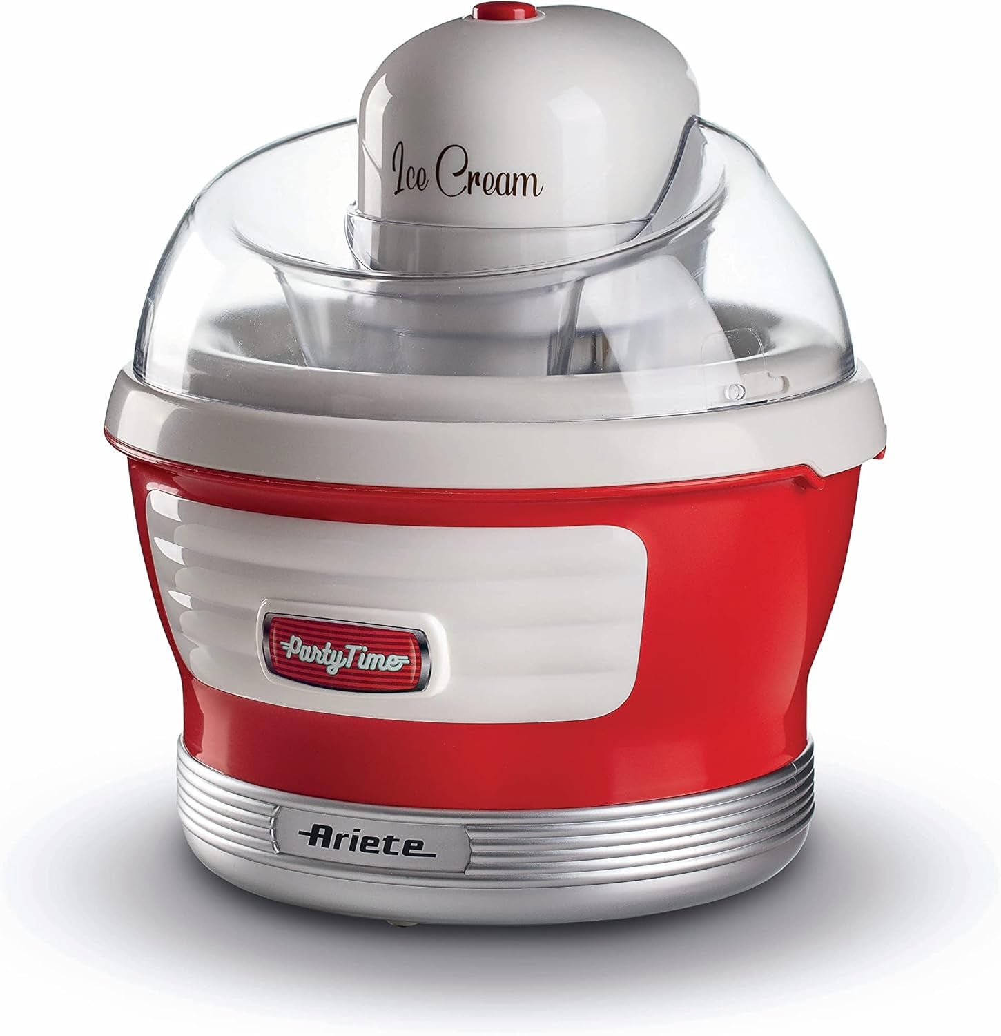 Ariete 643 Ice Cream Maker Party Time, Macchina per Fare Il Gelato, 12W, Capacità 1,5 L, Cestello Estraibile Con Doppio Isolamento, Tempo Preparazione 30 Minuti, Coperchio per Aggiunta Ingredienti,