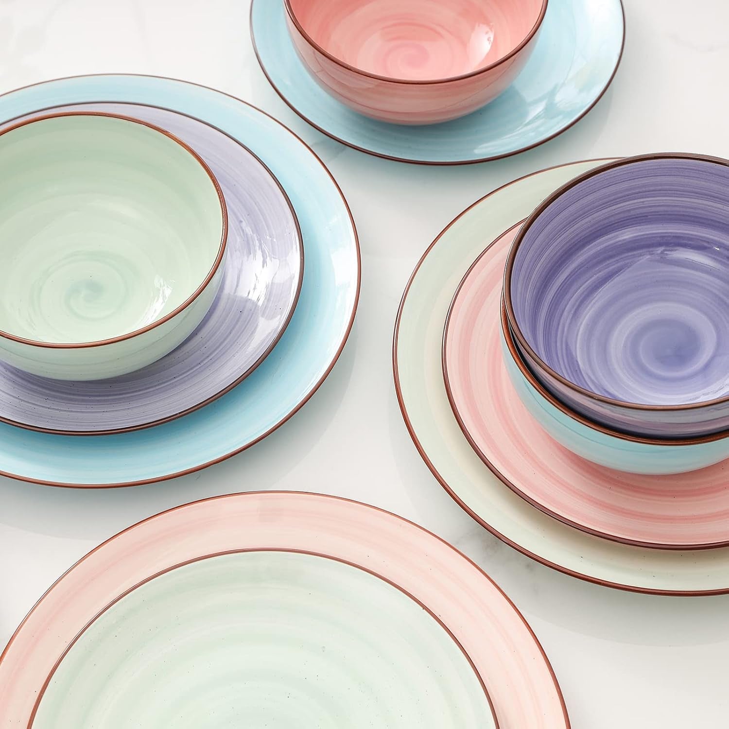 Selamica Ceramic 12-Pieces Dinnerware Sets, Kitchen Ceramic Plates and Bowls Sets, Dishes Set Service for 4, Dinner Salad Dessert Plates and Cereal Bowls Set, Gradient Color