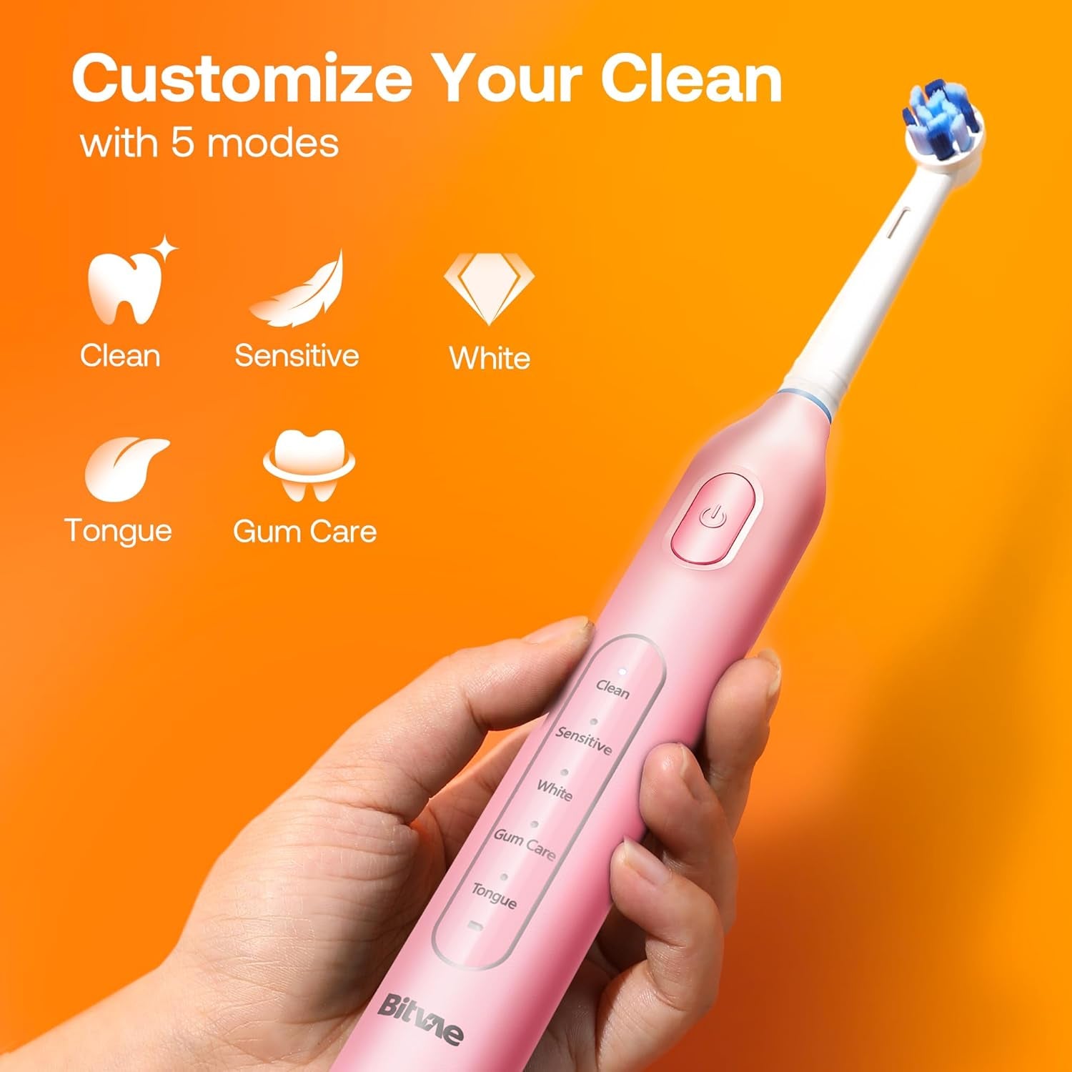 Bitvae Electric Toothbrush 8 Brush 5 Modes Brushing Pink