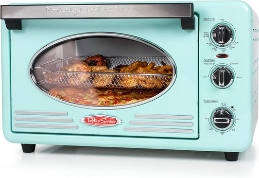 Nostalgia Retro Oven Broil Functions Includes Baking Pan and Frying Basket 21 Litter Aqua