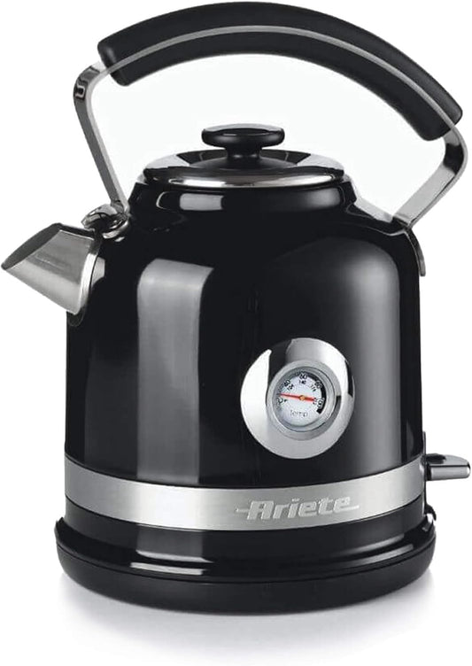 Ariete 2854 Moderna Bollitore Elettrico, 2000 W, Capacità 1,7 L, 360° Cordless, Sistema Di Spegnimento Automatico, Filtro Rimovibile, Livello Acqua Visibile, Termometro, Nero