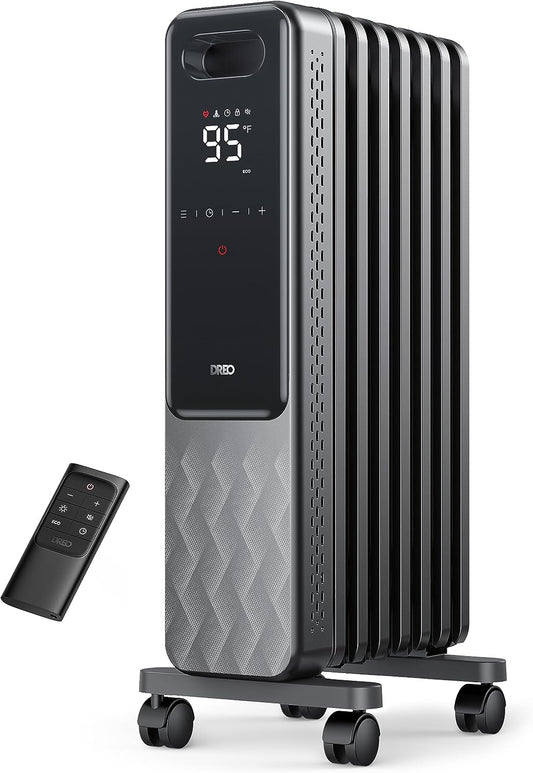 Dreo Oil Filled Radiator, Electric Radiant Heaters for Indoor Use Large Room with Remote Control, Child Lock, 4 Modes, Overheat & Tip-Over Protection, 24H Timer, Digital Thermostat, Quiet, 1500W