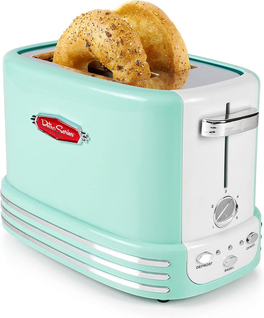 Nostalgia New and Improved Retro Wide 2-Slice Toaster Perfect for Bread, English Muffins, Bagels, 5 Browning Levels, with Crumb Tray & Cord Storage – Aqua, Turquoise