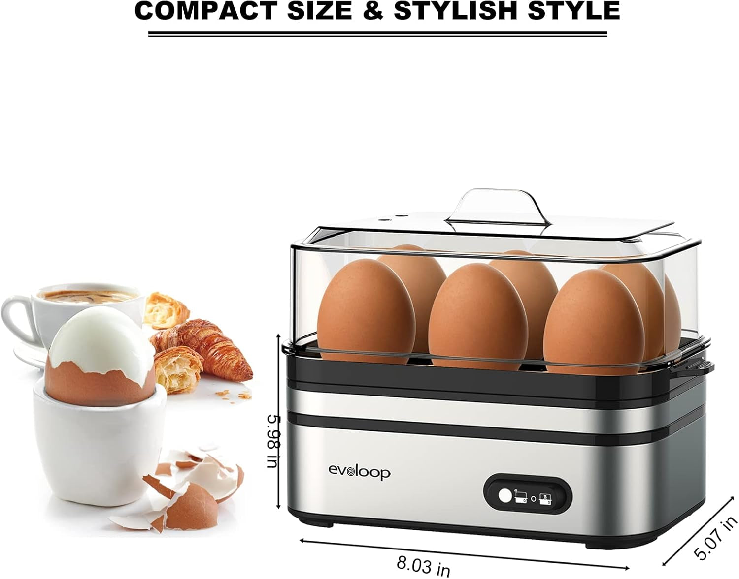 Rapid Egg Cooker Electric 6 Eggs Capacity, Soft, Medium, Hard Boiled, Poacher, Omelet Maker Egg Poacher with Auto Shut-Off, BPA Free