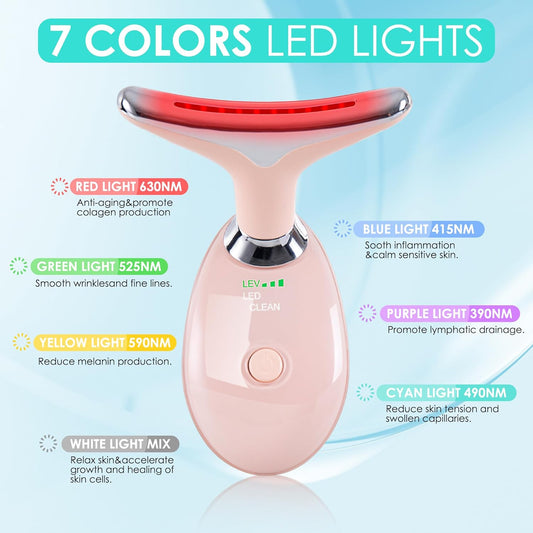 Doset Facial Massager for Face and Neck Red-Light with 7 Color for Skin Care (Pink)