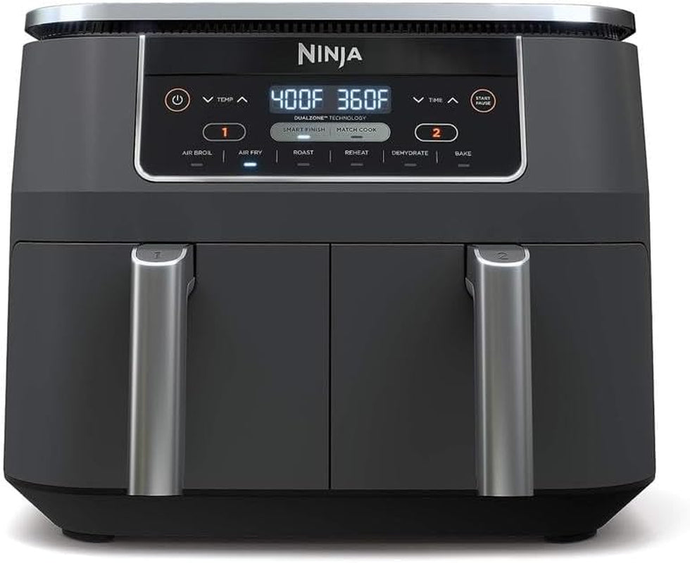 Ninja DZ201 Foodi 8 Quart 6-In-1 Dualzone 2-Basket Air Fryer with 2 Independent Frying Baskets, Match Cook & Smart Finish to Roast, Broil, Dehydrate & More for Quick, Easy Meals, Grey