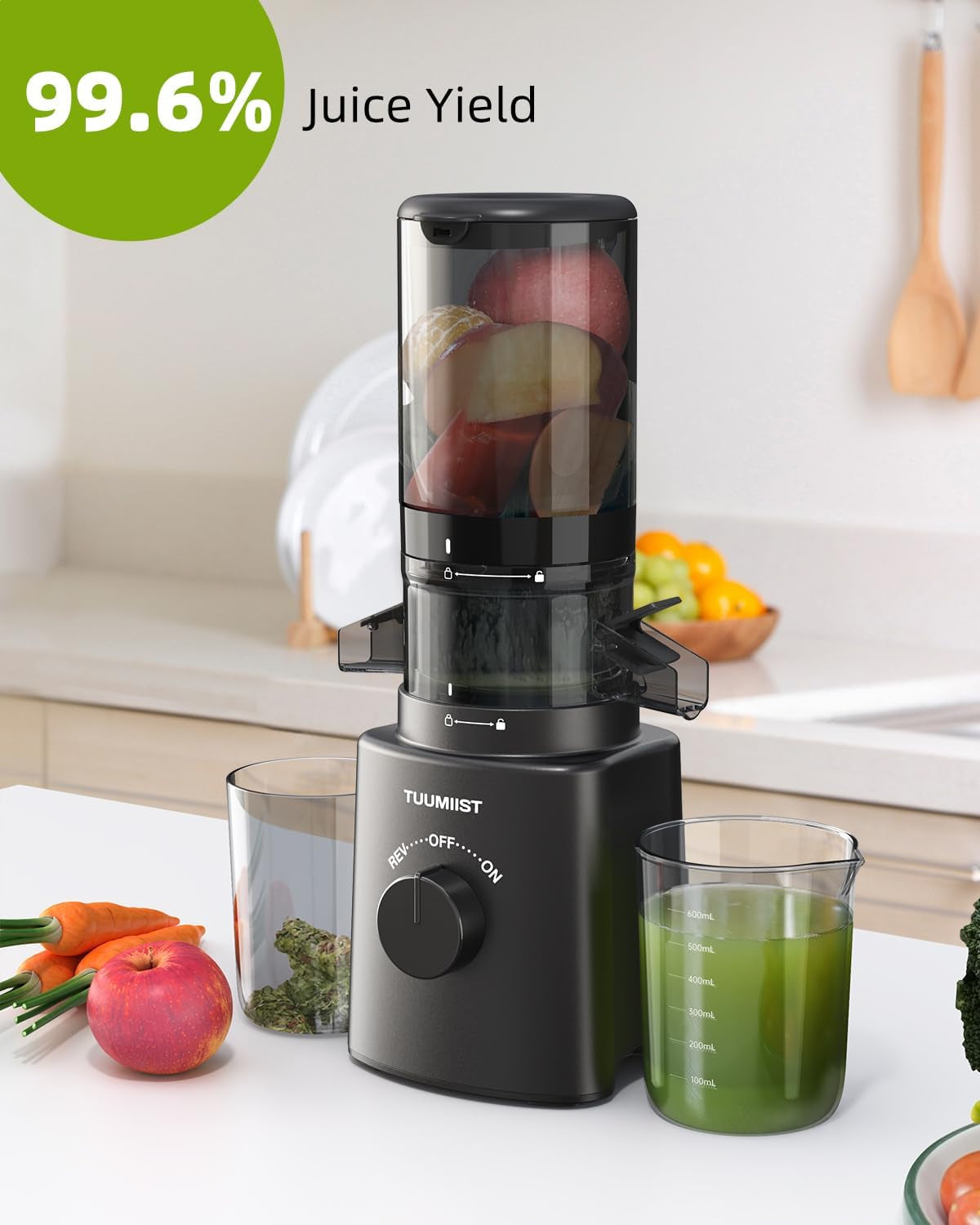 Juicer Machines, TUUMIIST Cold Press Juicer with 4.25'' Large Feed Chute Fit Whole Vegetable and Fruit, Masticating Juicer Easy to Clean, BPA Free (Black)