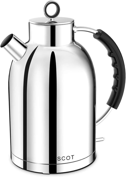 ASCOT Electric Kettle, Electric Tea Kettle Hot Water Kettle Stainless Steel Kettle 1.5L 1500W Tea Heater & Boiling Water, Auto Shut-Off and Boil-Dry Protection (Polished Silver)