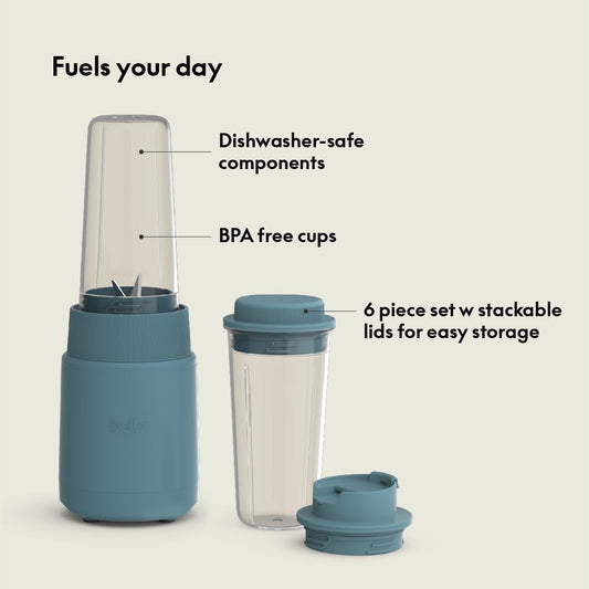 Bella 6 Pcs Portable Rocket Blender, Juicer & Smoothie Maker, Press & Twist Design, Evergood™ & BPA Free Dishwasher Safe Parts, 4 Tip Stainless Steel Blade, Cord Wrap, 240 Watt Motor, Surf