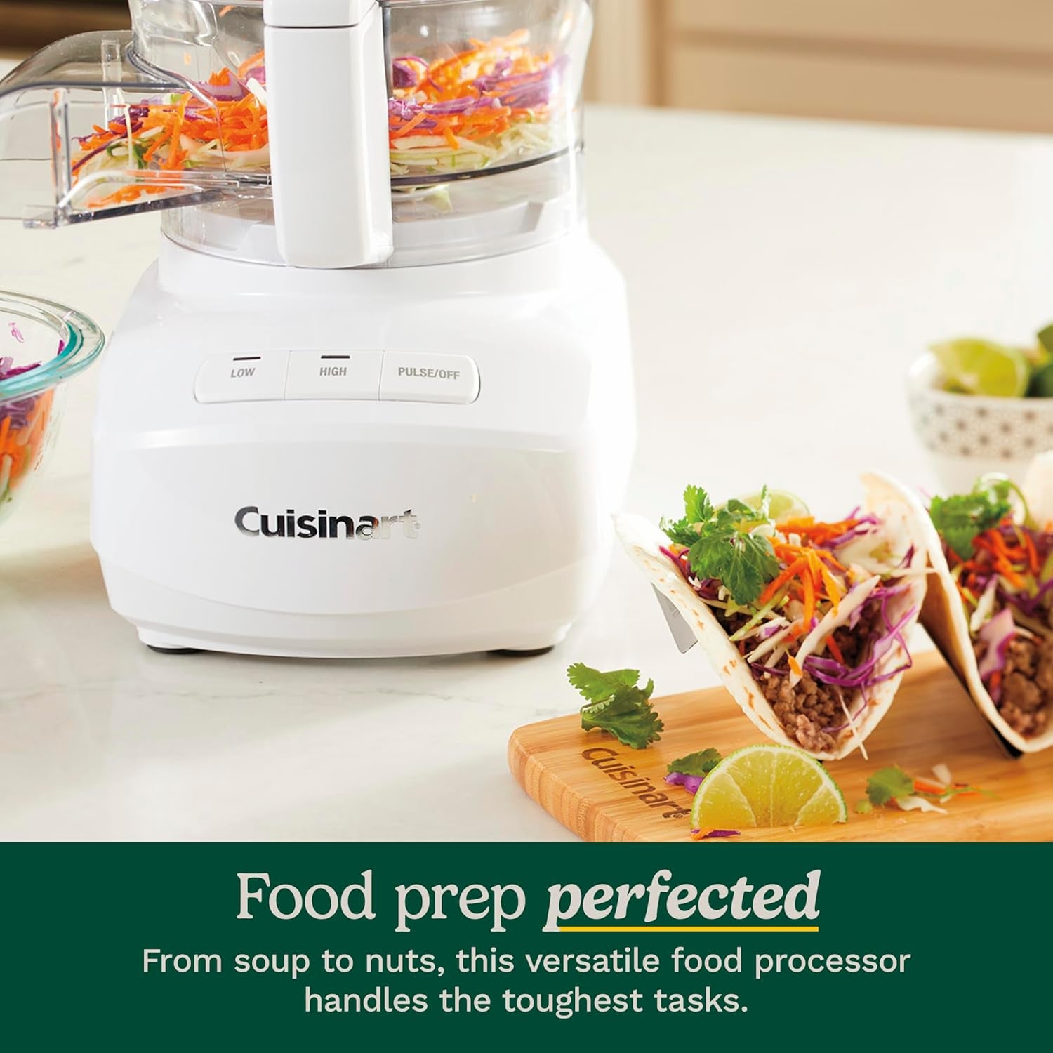 Cuisinart 9-Cup Continuous Feed Food Processor with Fine and Medium Reversible Shredding and Slicing Disc, Universal Blade, Continuous-Feed Attachment, and In-Bowl Storage (White)