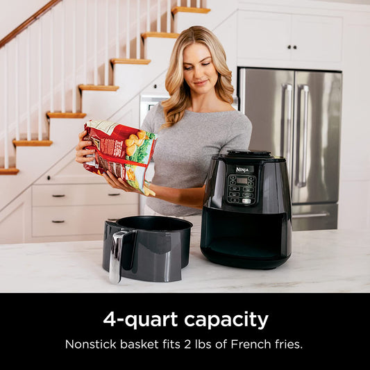 Ninja Air Fryer, Roast, Bake, Air Fry, Roast, Broil, Reheats, & Dehydrates, 4-In-1, Fries, Frozen Food, Veggies, and Juicy Meat, Less Oil, Easy Meals, Healthy Meals, Compact, 4 QT, Grey, AF101