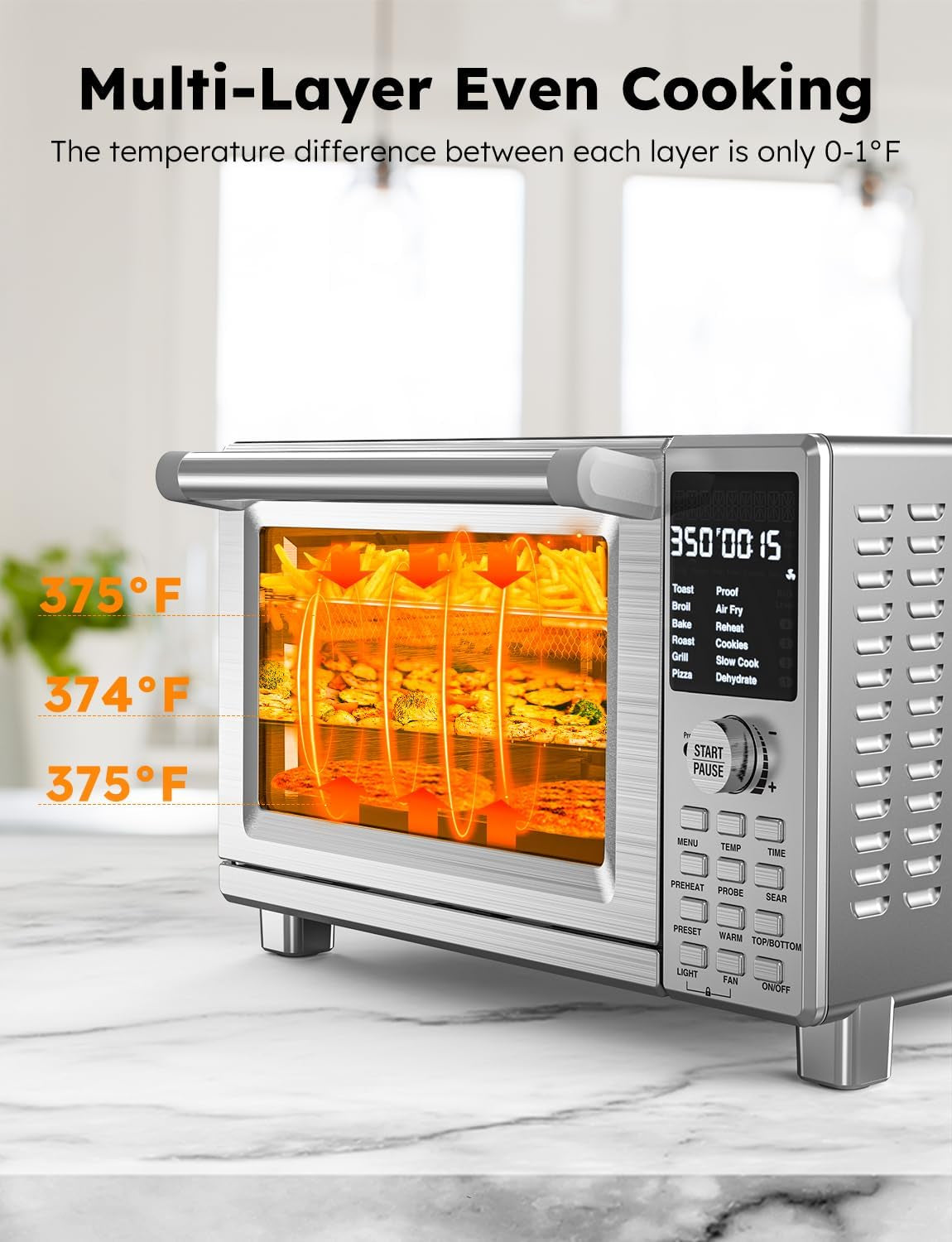 Nuwave Bravo Pro Smart Toaster Oven Countertop, True Air Fryer Combo W/Improved 100% Convection, 35% Crispier, 112 Presets, Customizable Pizza Zones, Integrated Probe, PFAS Free, 30QT, Stainless Steel