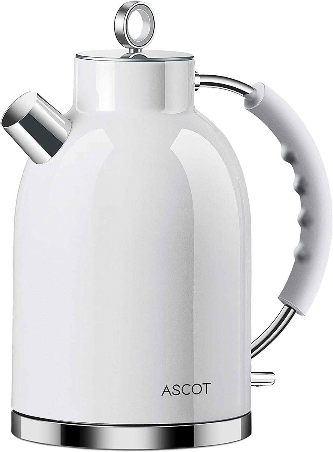 ASCOT Electric Kettle, Stainless Steel Electric Tea Kettle Gifts for Men/Women/Family 1.5L 1500W Retro Tea Heater & Hot Water Boiler, Auto Shut-Off and Boil-Dry Protection (White)