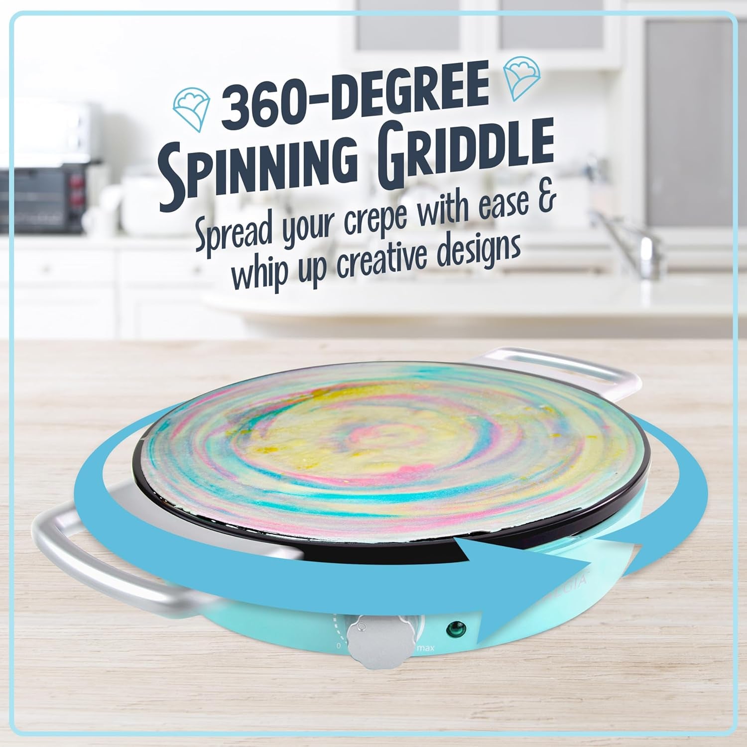 Nostalgia 12-Inch Spinning Crepe Maker for Pancake Breakfast Art with Non-Stick Cooking Griddle, Spatula and Batter Spreader Included