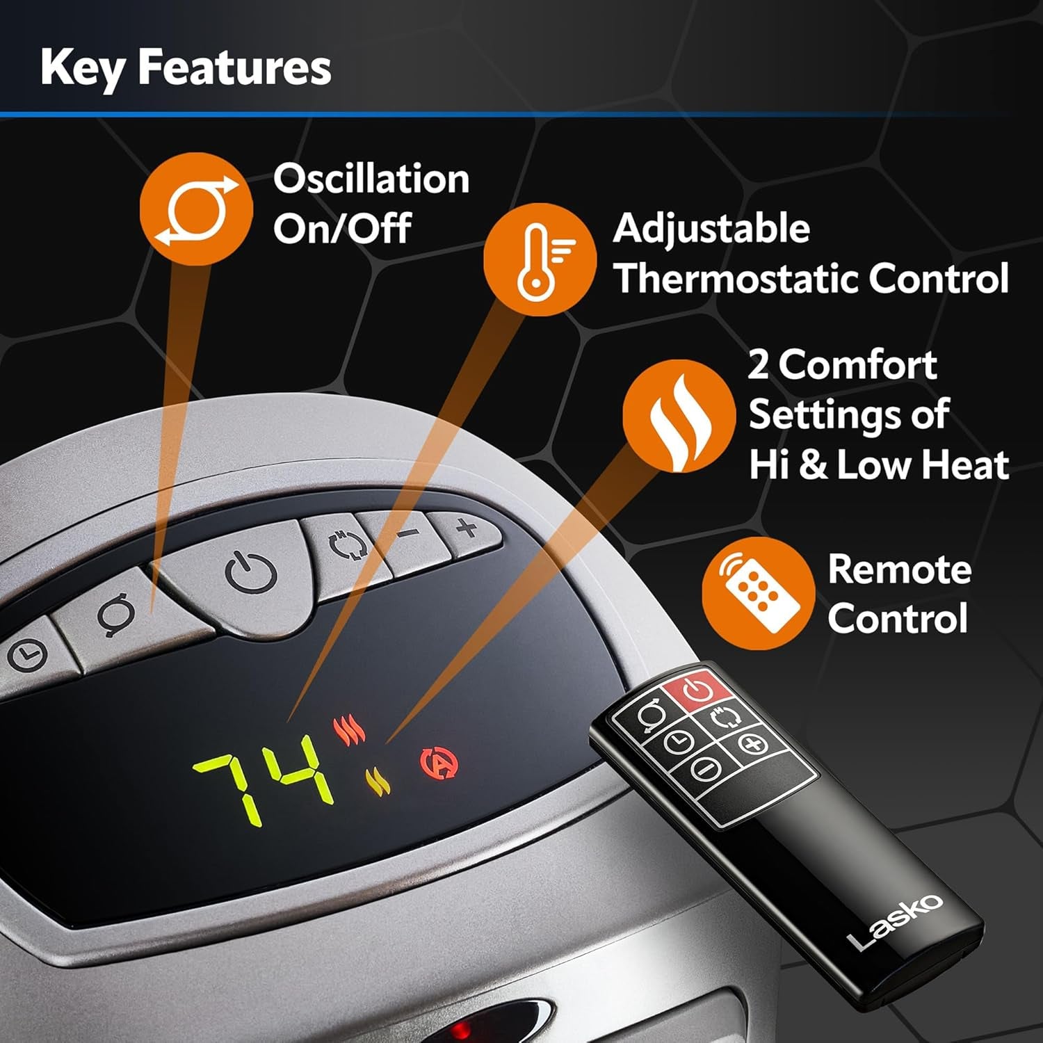 Lasko Oscillating Digital Ceramic Tower Heater for Home with Adjustable Thermostat, Timer and Remote Control, 23 Inches, 1500W, Silver, 755320, 8.5″L X 7.25″W X 23″H, Silver