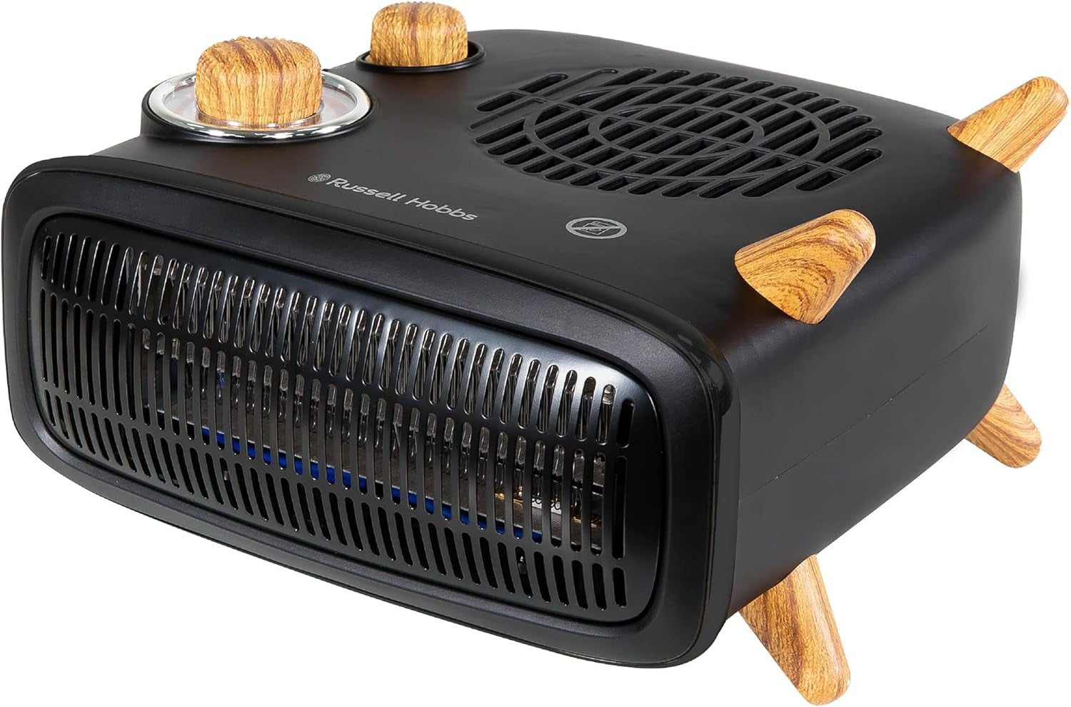 Russell Hobbs Retro Electric Heater 2 Heat Settings 1800W Wood Effect in Black