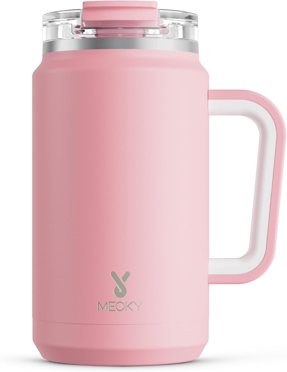 Meoky 32 Oz Tumbler with Handle, Stainless Steel Vacuum Insulated Tumbler, Keeps Cold for 30 Hours, 100% Leak-Proof, Bpa-Free (Blush)