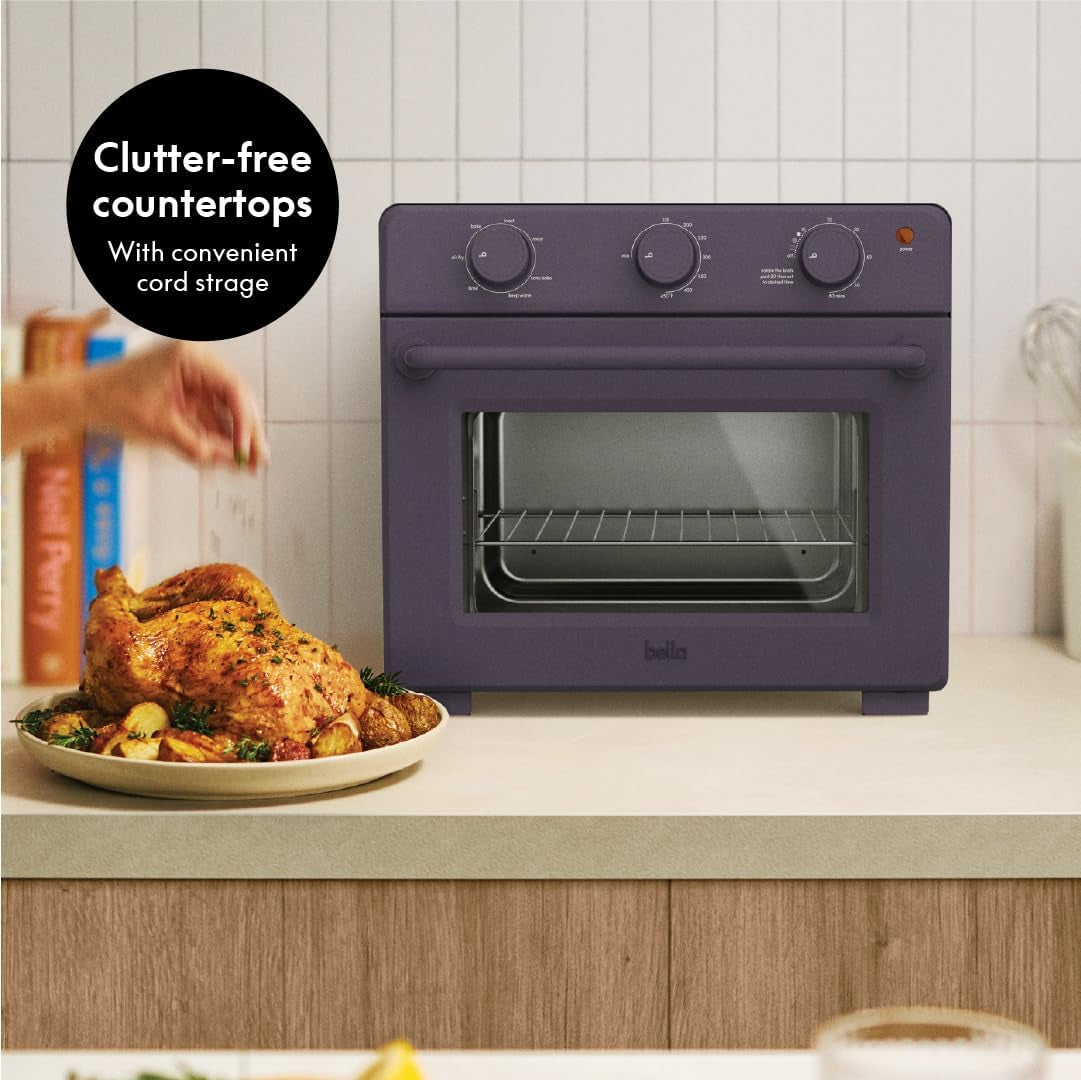 Bella Air Fry Toaster Oven, 7 Preset Cooking Options, Dishwasher-Safe Evergood Coated Trays Included, 60-Minute Auto Shutoff W Audible Timer, Power Indicator Light, 1700 Watt, Plum