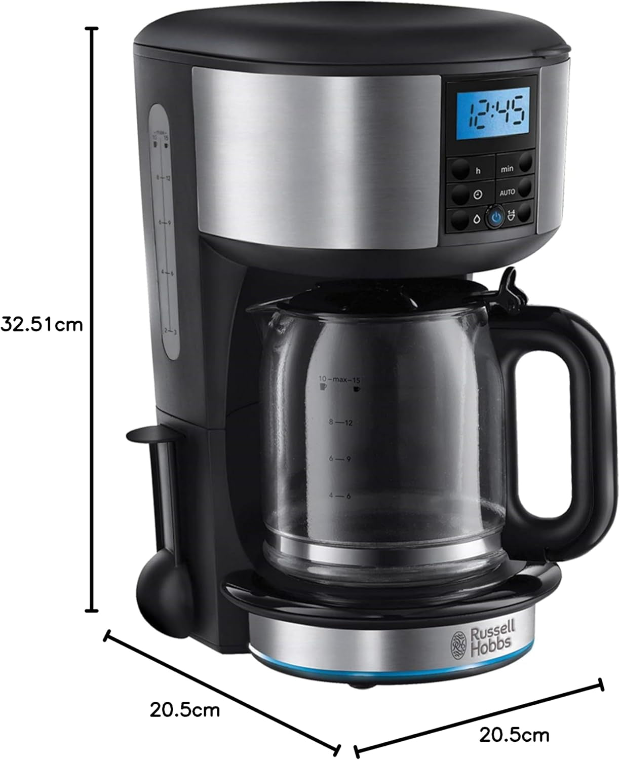 Buckingham Filter Coffee Machine, 1.25L Carafe/10 Cups, 1-4 Cup Brewing Option, Fast Brew, 24Hr Timer, 40Min Keep Warm, Pause & Pour, Washable Filter, Auto Clean, 1000W, 20680