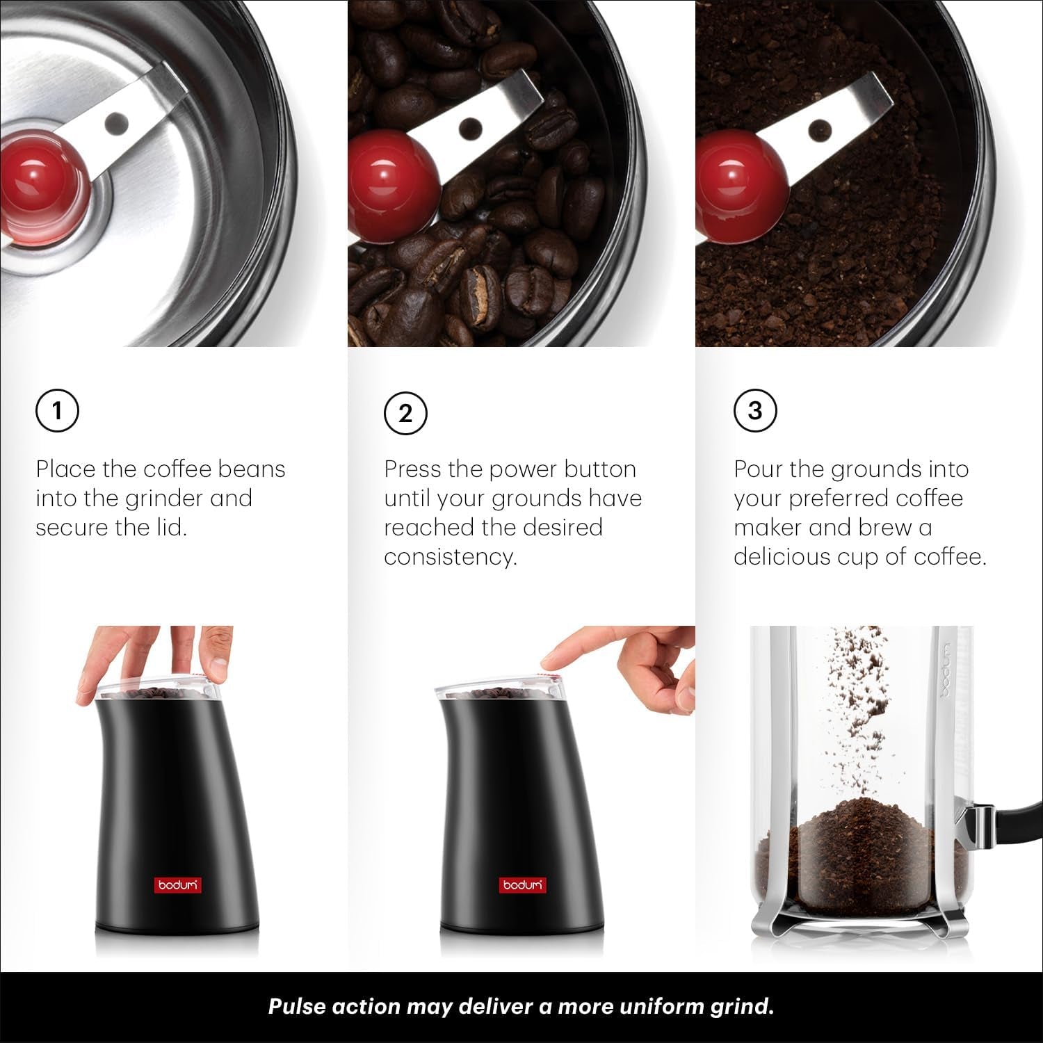 Bodum Electric Blade Coffee and Spice Grinder Stainless Steel Blade Black