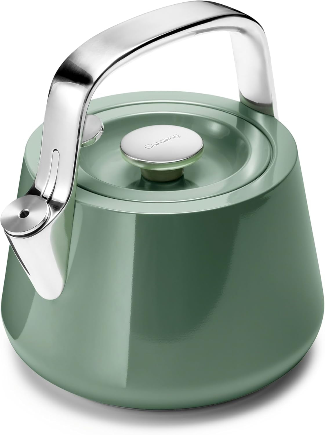 Caraway 2 Quart Whistling Tea Kettle - Durable Stainless Steel Tea Pot - Fast Boiling, Stovetop Agnostic - Non-Toxic, PTFE & PFOA Free - Includes Pot Holder - Sage