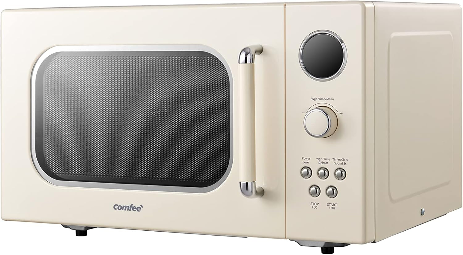 COMFEE' CM-M092AAT Retro Microwave with 9 Preset Programs, Fast Multi-Stage Cooking, Turntable Reset Function Kitchen Timer, Mute Function, ECO Mode, LED Digital Display, 0.9 Cu.Ft, 900W, Apricot