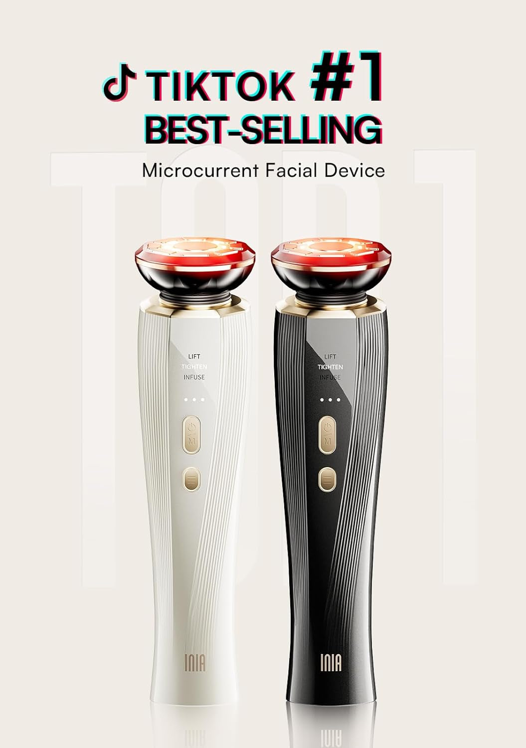 INIA Microcurrent Facial Device 3-In-1 Facial Massager Red Light Effective Wrinkle and Puffiness Reduction