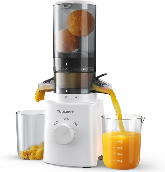 Juicer Machines, TUUMIIST Cold Press Juicer with 4.25'' Large Feed Chute Fit Whole Vegetable and Fruit, Masticating Juicer Easy to Clean, BPA Free (White)