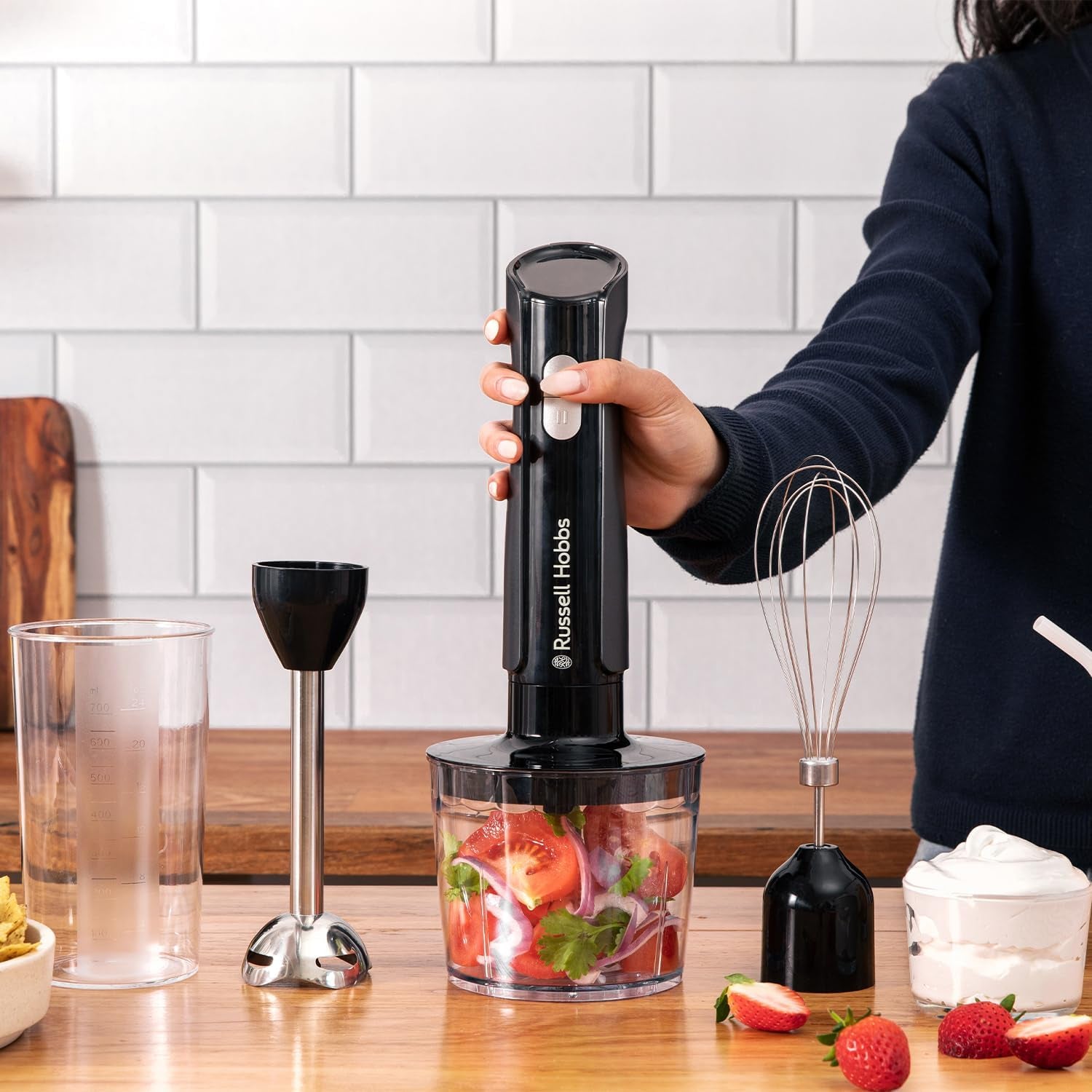 Hand Blender [3-In-1 Hand Mixer] Electric Chopper (Food Processor with 3 Attachments for Baby Food, Smoothies, Soup, 2 Speeds + Pulse, Stainless Steel, Bpa-Free) Matte Charcoal 27141